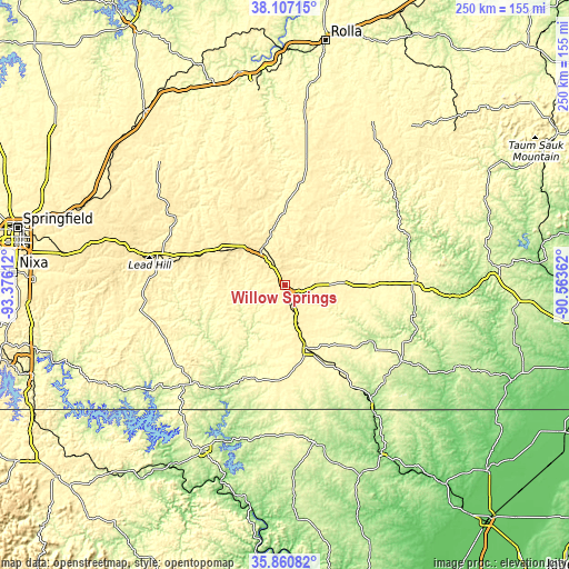 Topographic map of Willow Springs