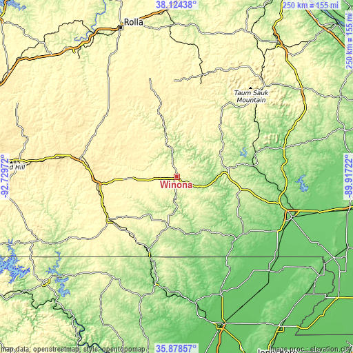 Topographic map of Winona