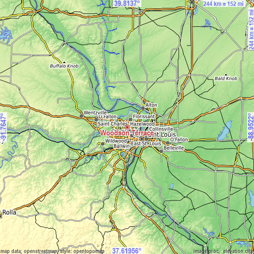 Topographic map of Woodson Terrace