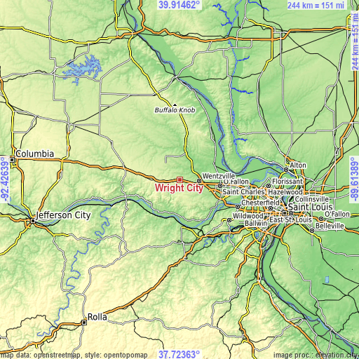 Topographic map of Wright City