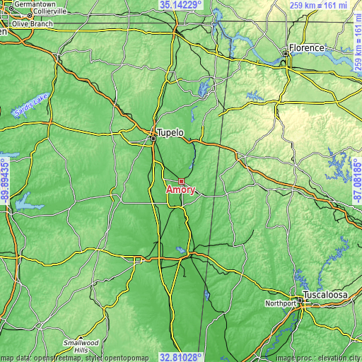 Topographic map of Amory