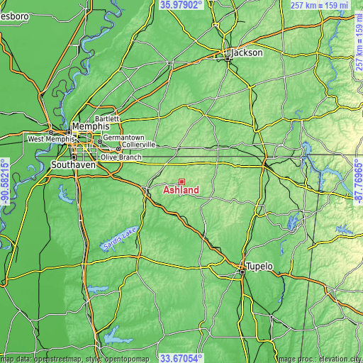 Topographic map of Ashland