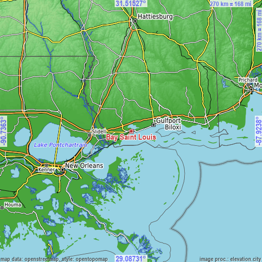 Topographic map of Bay Saint Louis