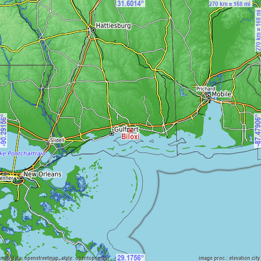 Topographic map of Biloxi