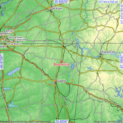 Topographic map of Booneville