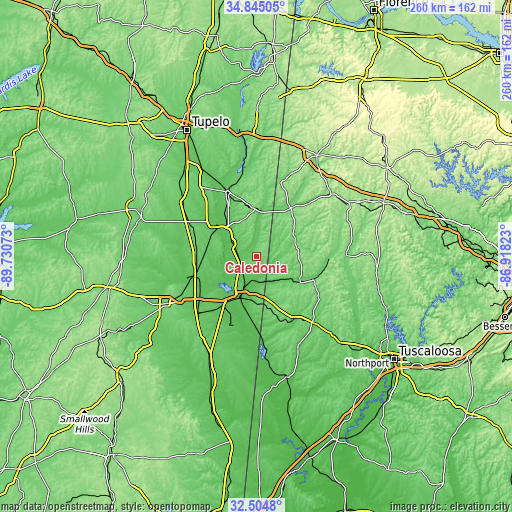 Topographic map of Caledonia