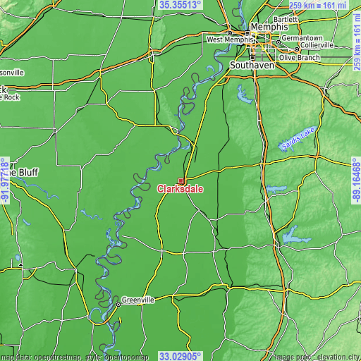 Topographic map of Clarksdale