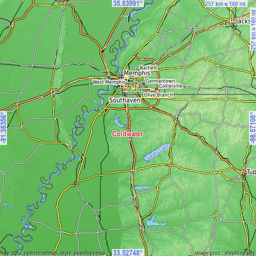 Topographic map of Coldwater