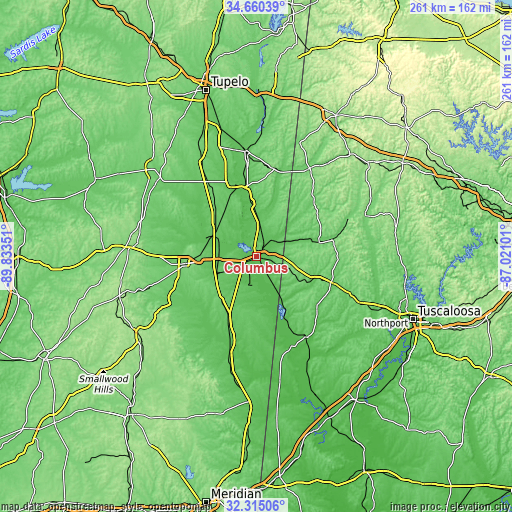 Topographic map of Columbus