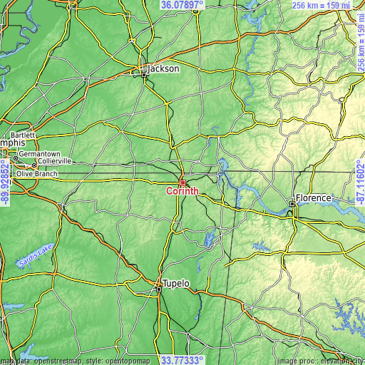 Topographic map of Corinth