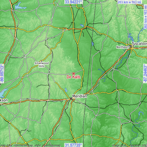 Topographic map of De Kalb