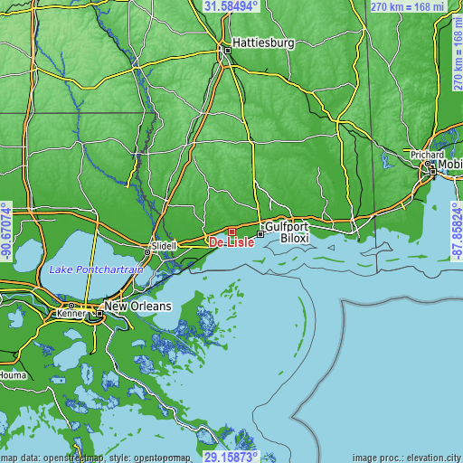 Topographic map of De Lisle