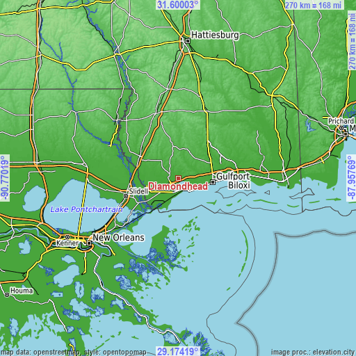 Topographic map of Diamondhead