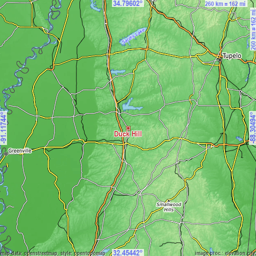 Topographic map of Duck Hill