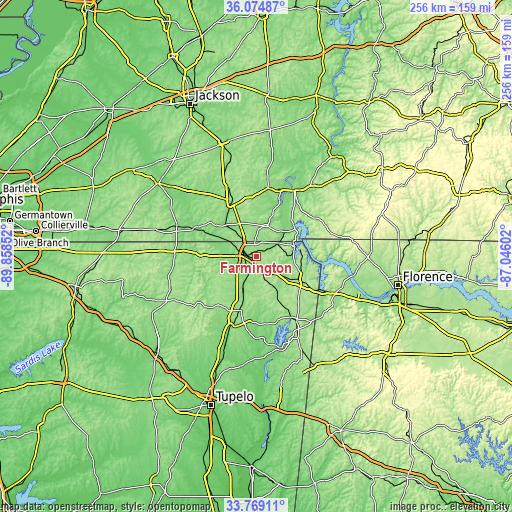 Topographic map of Farmington