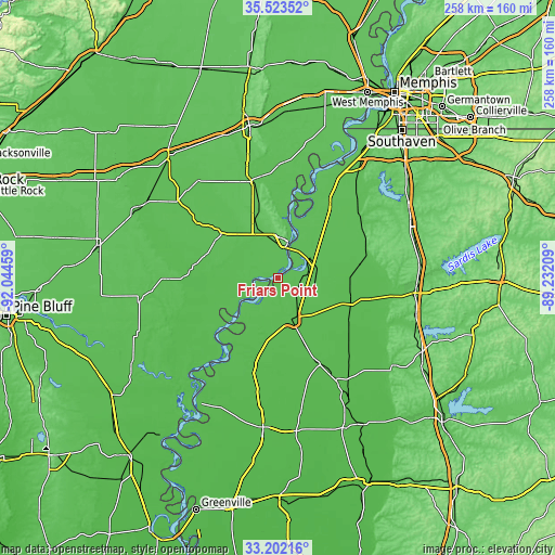 Topographic map of Friars Point