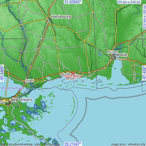 Topographic map of Gulf Hills