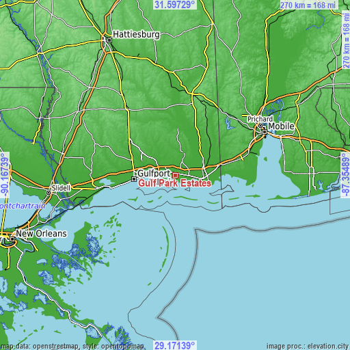 Topographic map of Gulf Park Estates