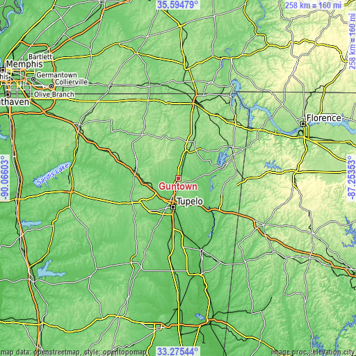 Topographic map of Guntown