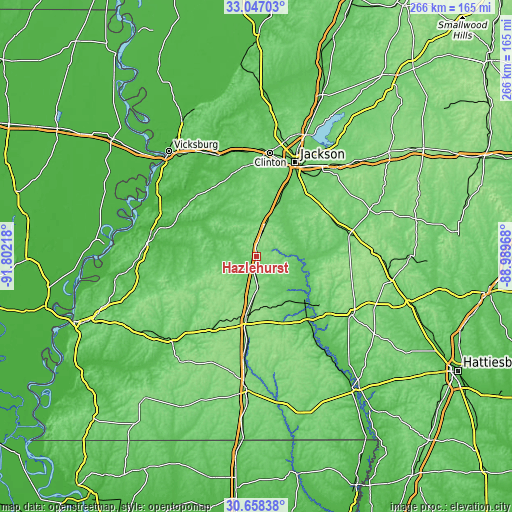 Topographic map of Hazlehurst