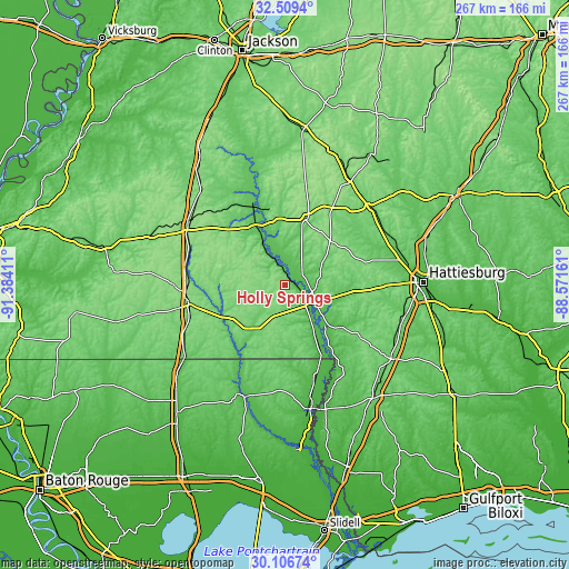 Topographic map of Holly Springs