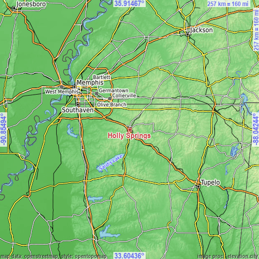 Topographic map of Holly Springs