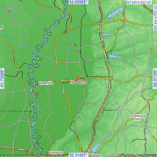 Topographic map of Itta Bena