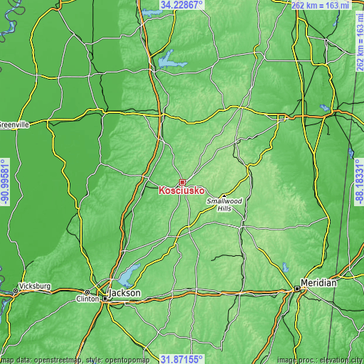 Topographic map of Kosciusko