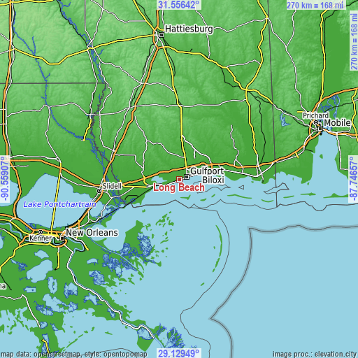 Topographic map of Long Beach