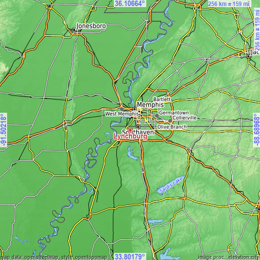Topographic map of Lynchburg