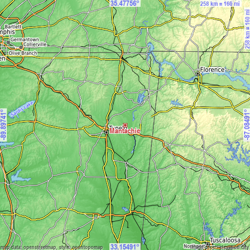 Topographic map of Mantachie