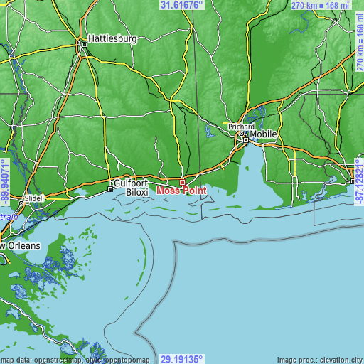 Topographic map of Moss Point