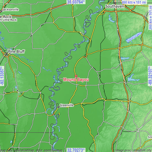 Topographic map of Mound Bayou