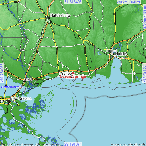 Topographic map of Ocean Springs