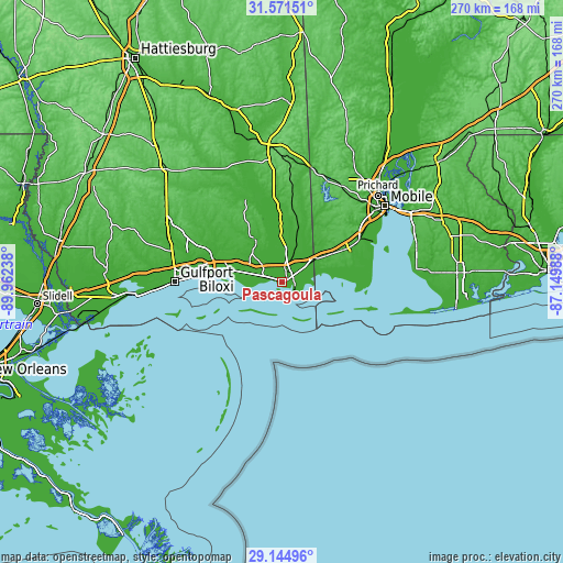 Topographic map of Pascagoula