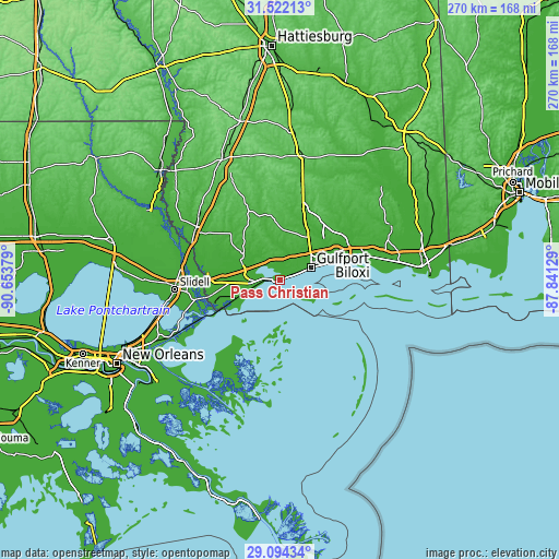 Topographic map of Pass Christian