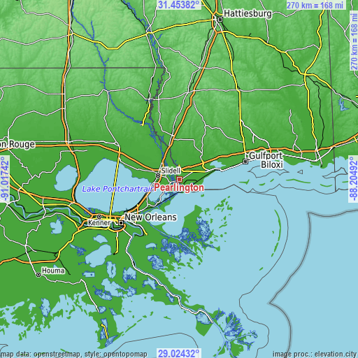 Topographic map of Pearlington