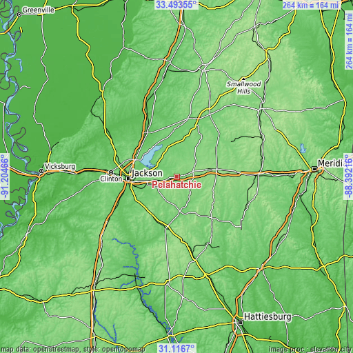 Topographic map of Pelahatchie