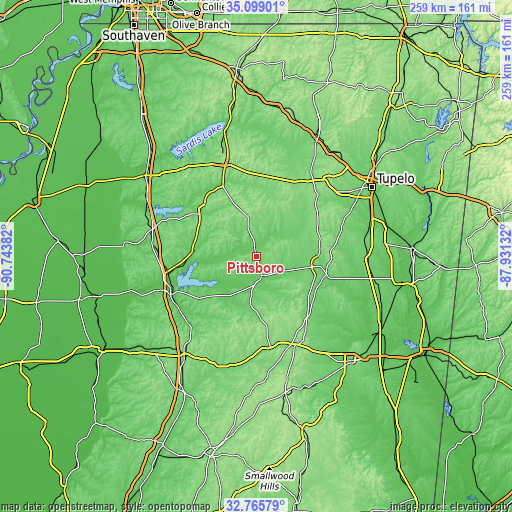 Topographic map of Pittsboro