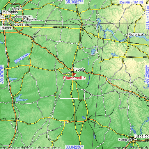 Topographic map of Plantersville