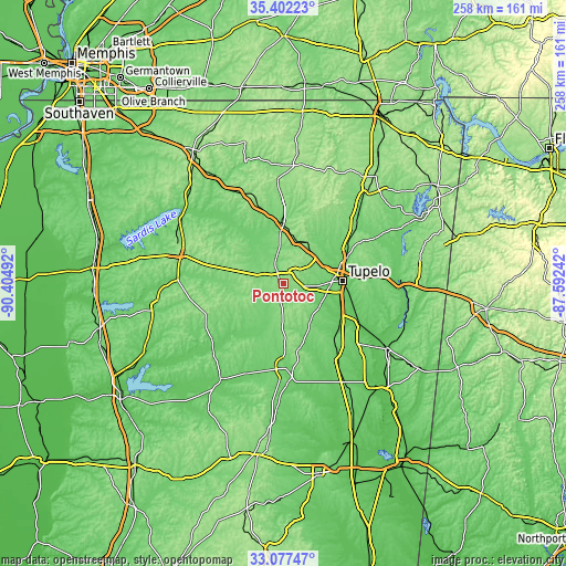 Topographic map of Pontotoc