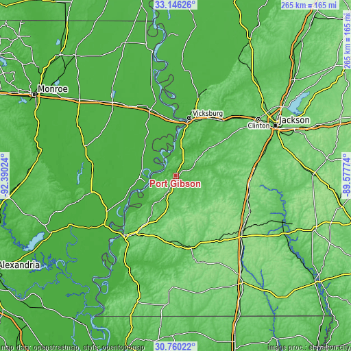 Topographic map of Port Gibson