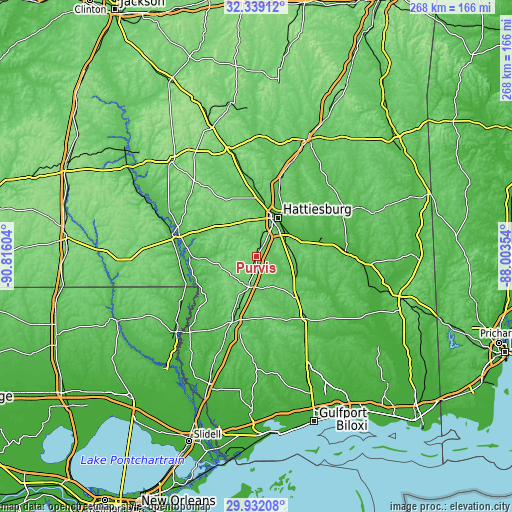 Topographic map of Purvis