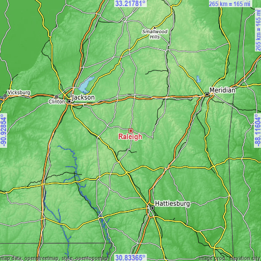 Topographic map of Raleigh