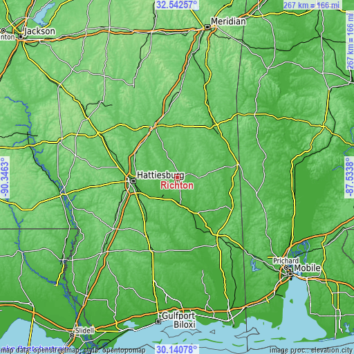 Topographic map of Richton