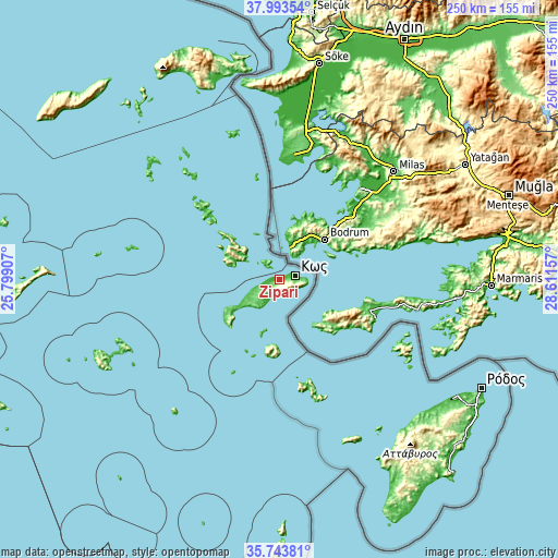 Topographic map of Zipári