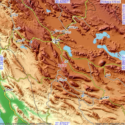 Topographic map of Kavār