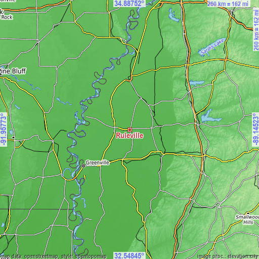 Topographic map of Ruleville