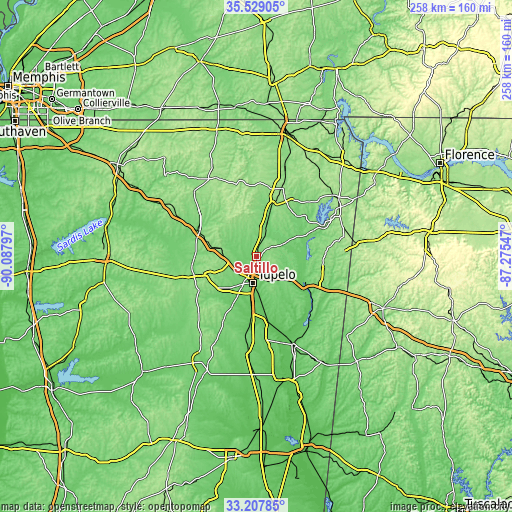 Topographic map of Saltillo