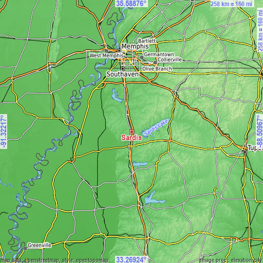 Topographic map of Sardis